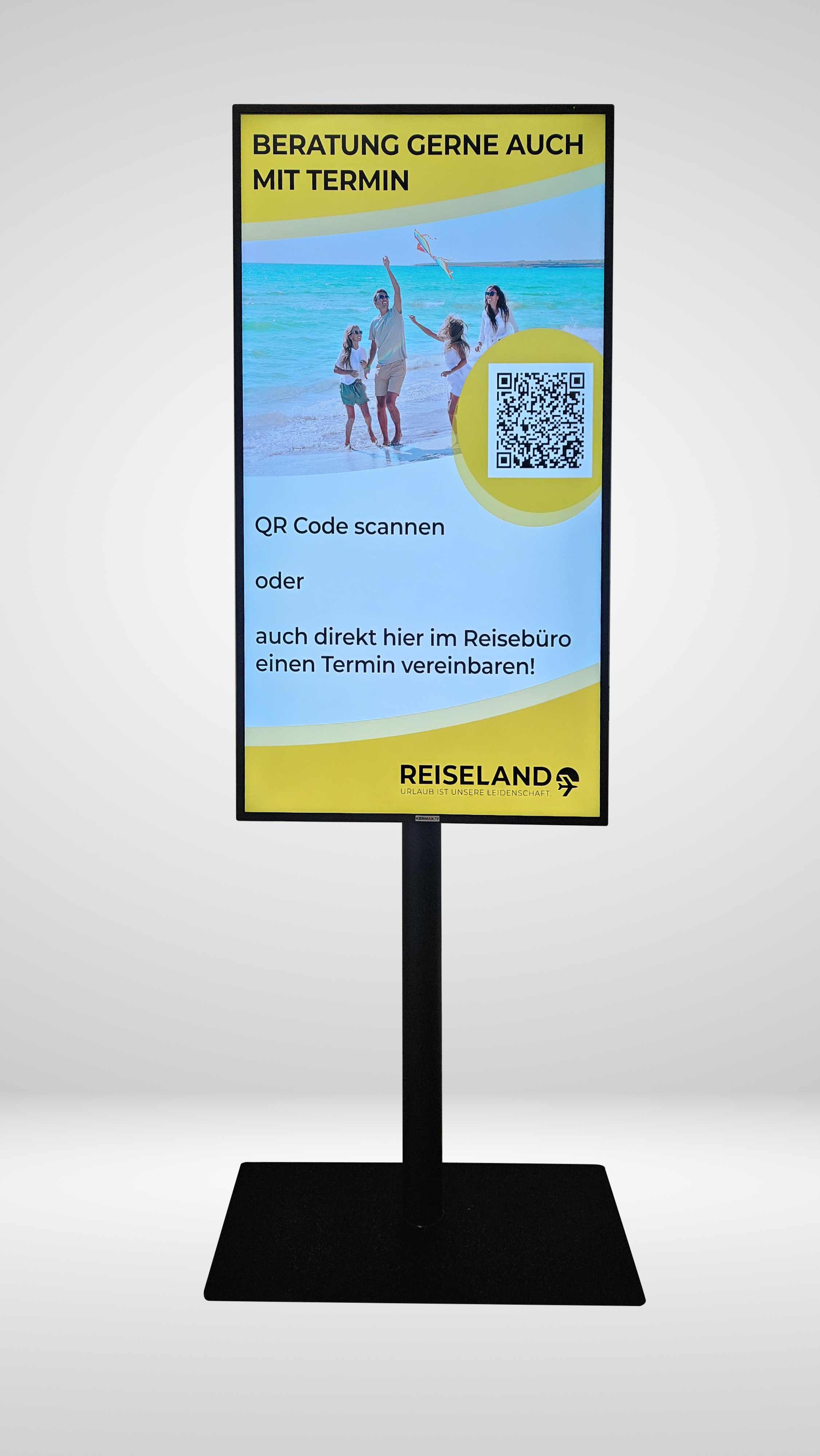 Displaystele mit Hinweis auf Terminberatung